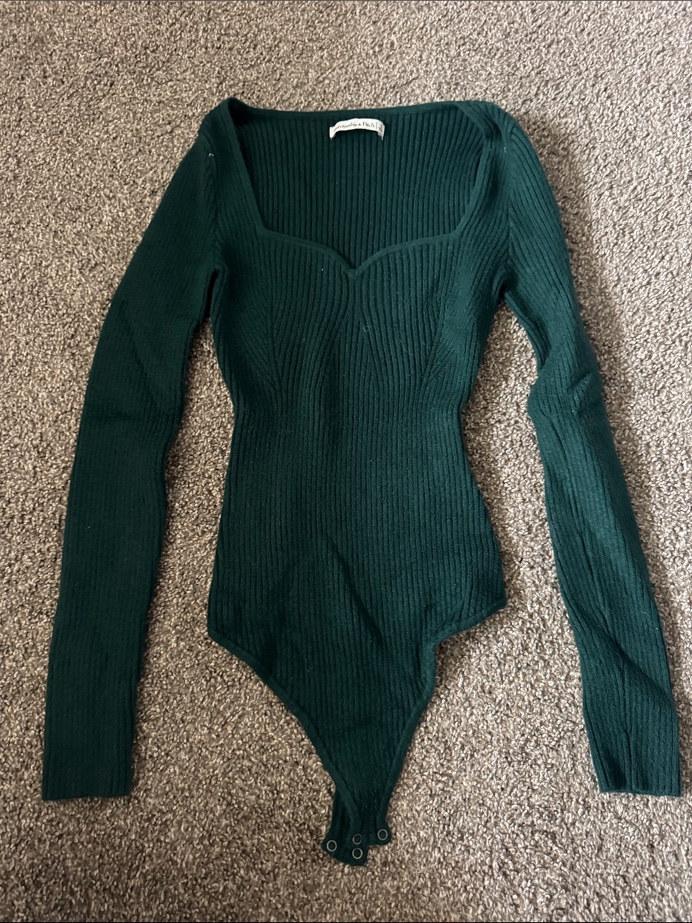 Abercrombie & Fitch Deep Green Ribbed Long-Sleeve Square Neck Bodysuit
